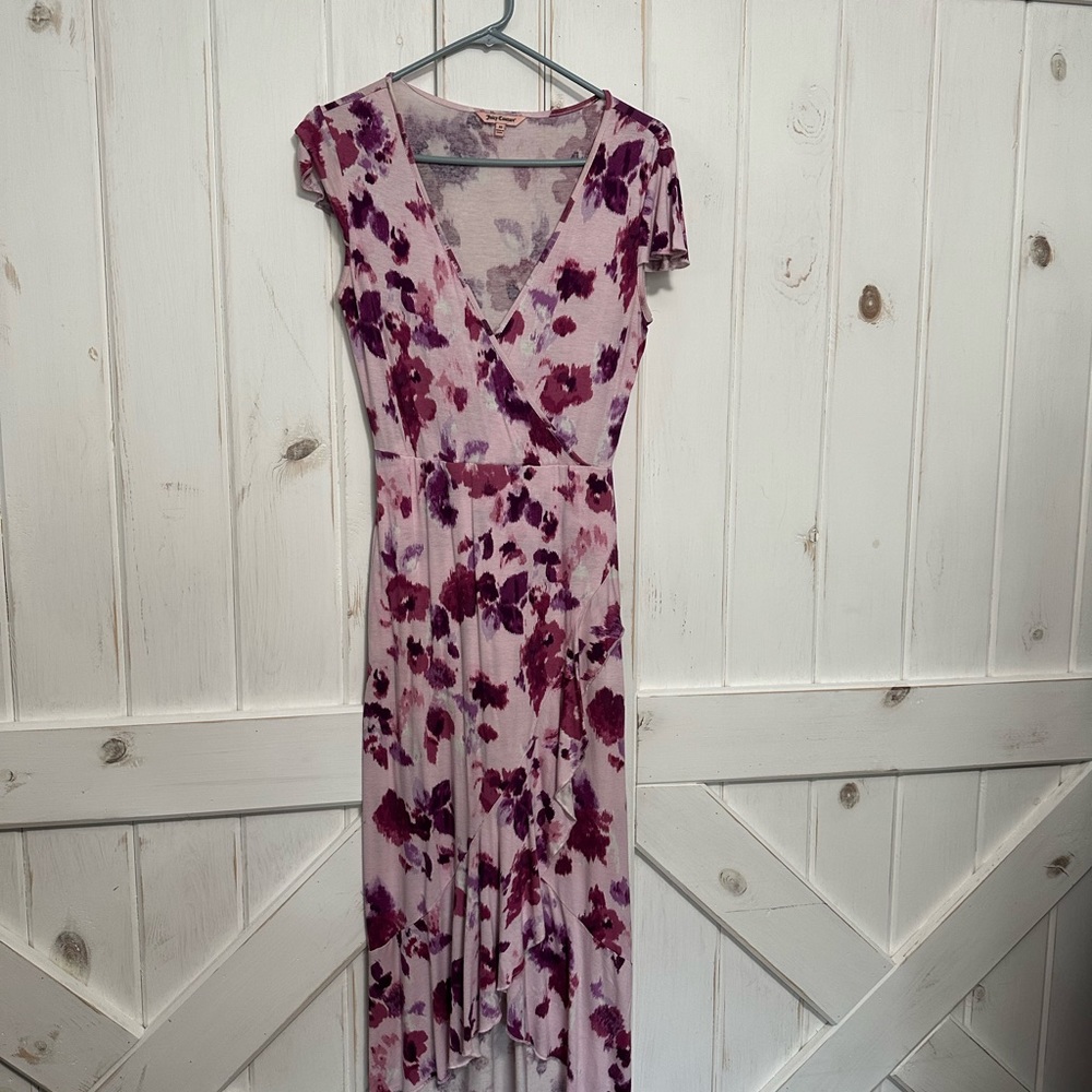 Juicy Couture Pink Floral Maxi Dress with Ruffle Bottom